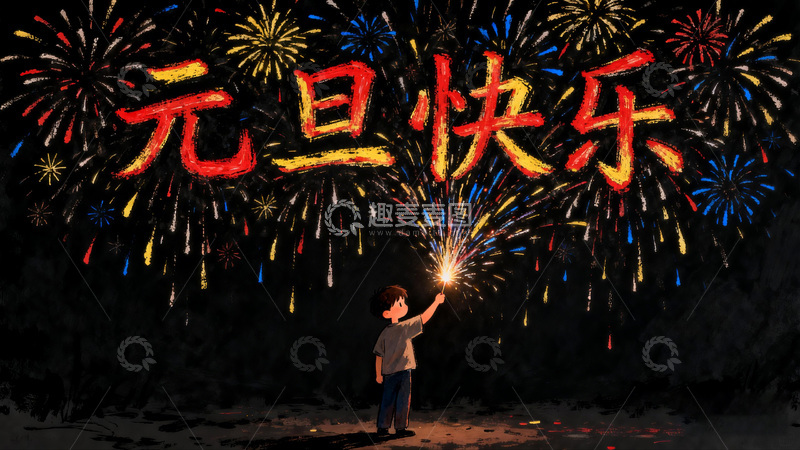 高清大图下载【趣麦麦图】烟花庆祝新年插画