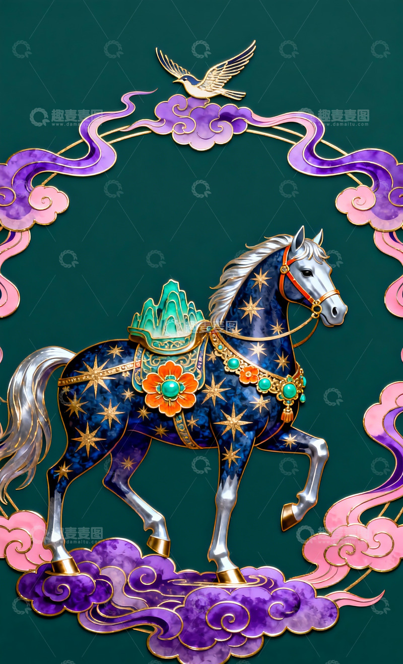 高清大图下载【趣麦麦图】华丽骏马装饰画设计素材