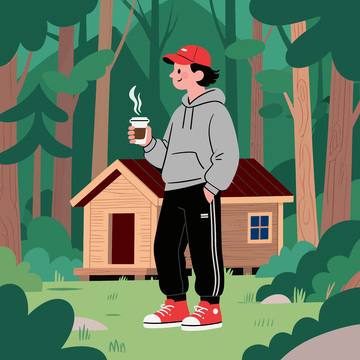 森林小屋休闲插画