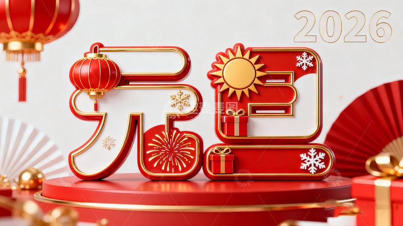 高清大图下载【趣麦麦图】红金色调元旦庆祝装饰设计素材
