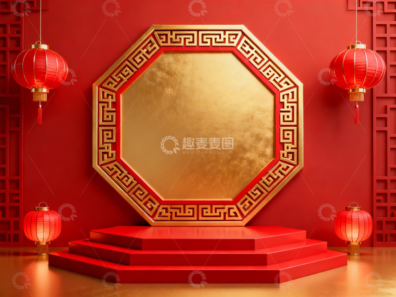 高清大图下载【趣麦麦图】红色国潮新年拱门场景