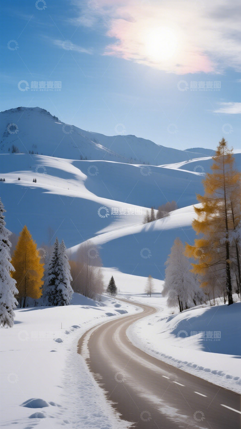 高清大图下载【趣麦麦图】雪景山路风光摄影