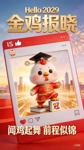 萌鸡学霸新年祝福海报