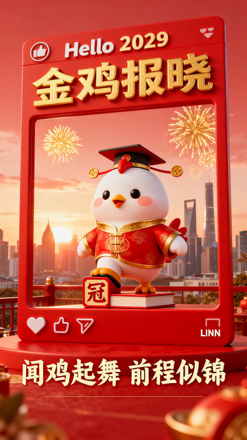萌鸡学士的新春城市贺岁像