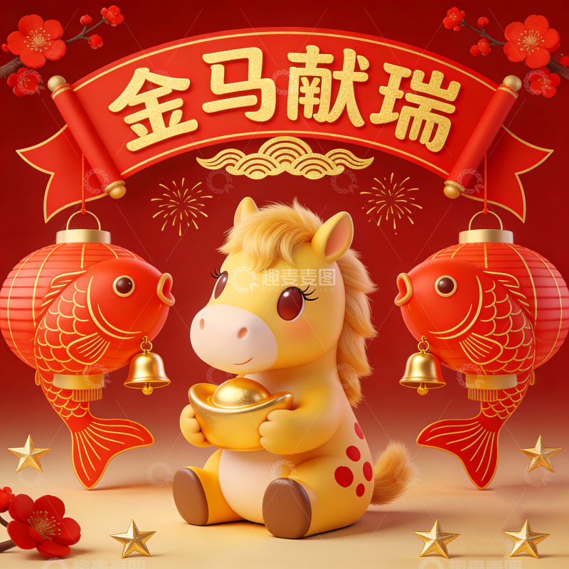 高清大图下载【趣麦麦图】春节-金马献瑞