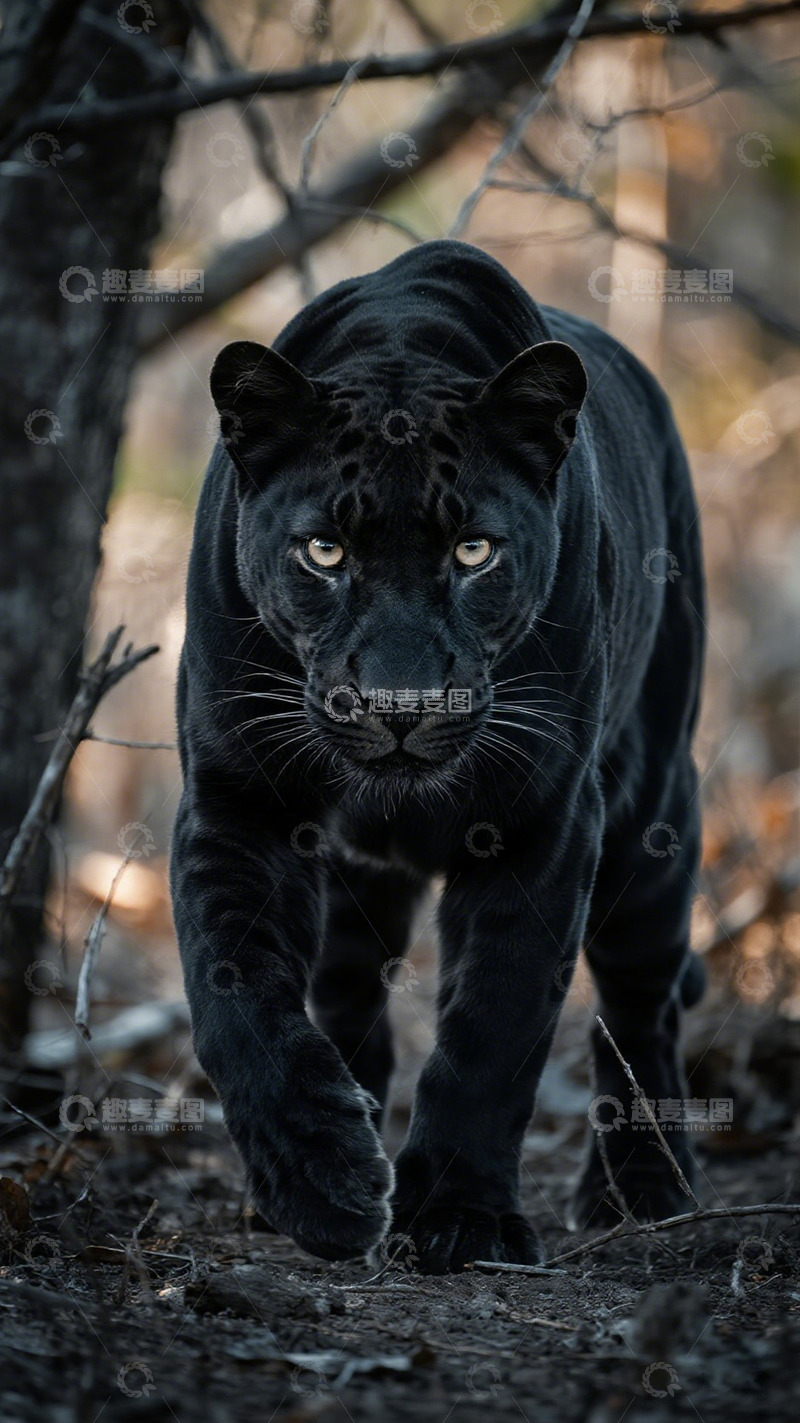 高清大图下载【趣麦麦图】黑豹森林漫步野性之美