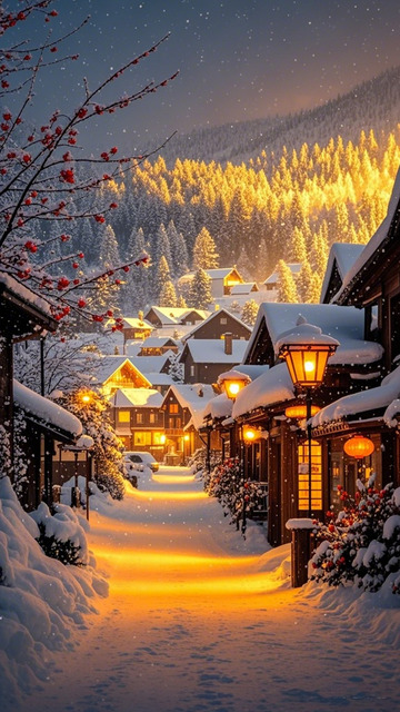 雪村夜景暖光