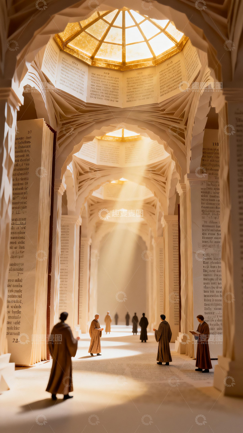 高清大图下载【趣麦麦图】书页筑成的穹顶拱廊1