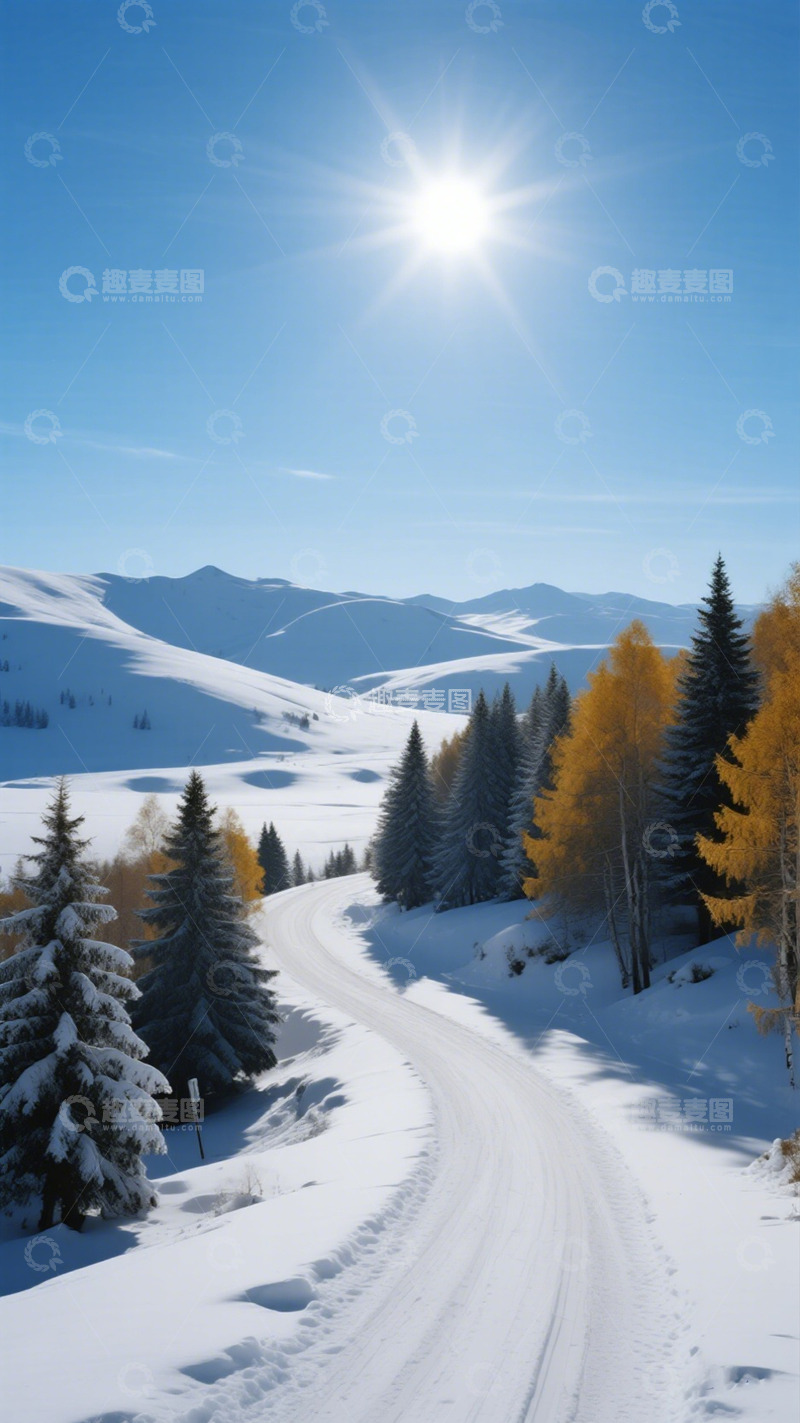 高清大图下载【趣麦麦图】雪景山路风光壁纸