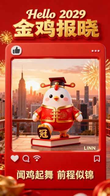 萌鸡学霸的新年祝福海报