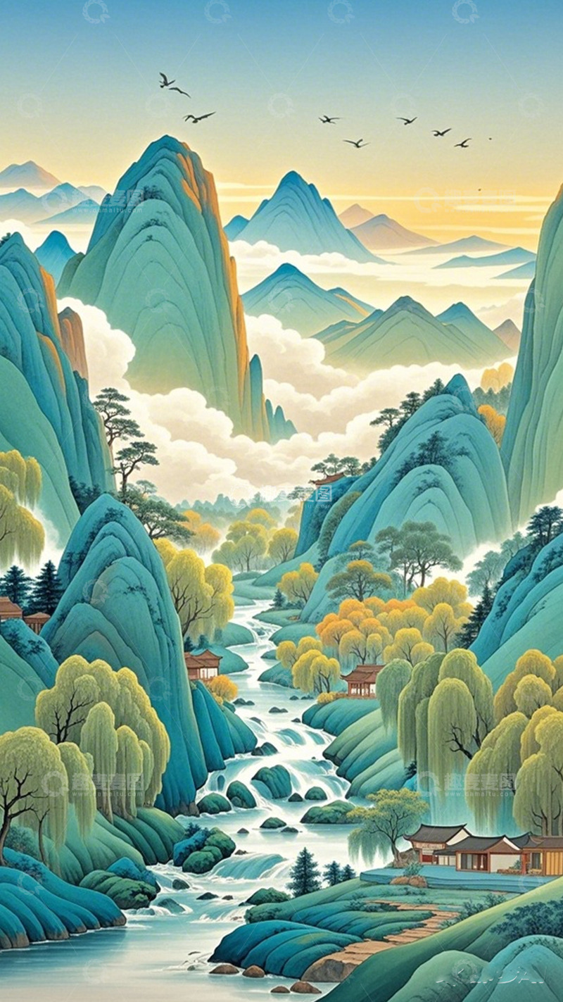 高清大图下载【趣麦麦图】山水画风光国画风景艺术图片