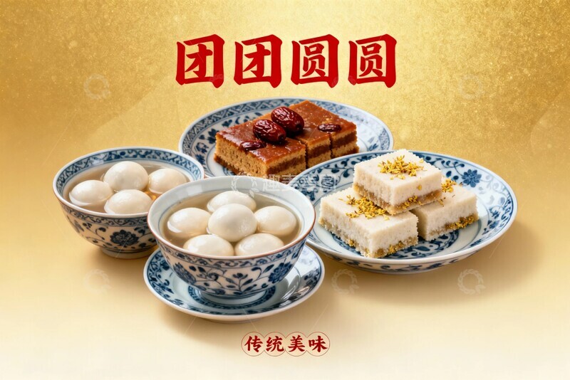 高清大图下载【趣麦麦图】传统中式甜点团圆美食海报