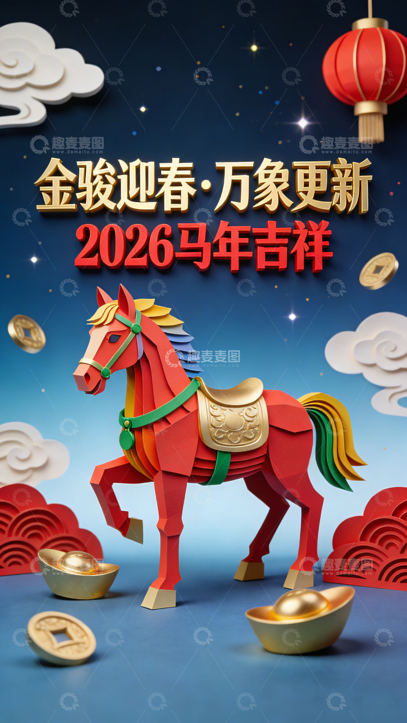 高清大图下载【趣麦麦图】金骏迎春吉祥图