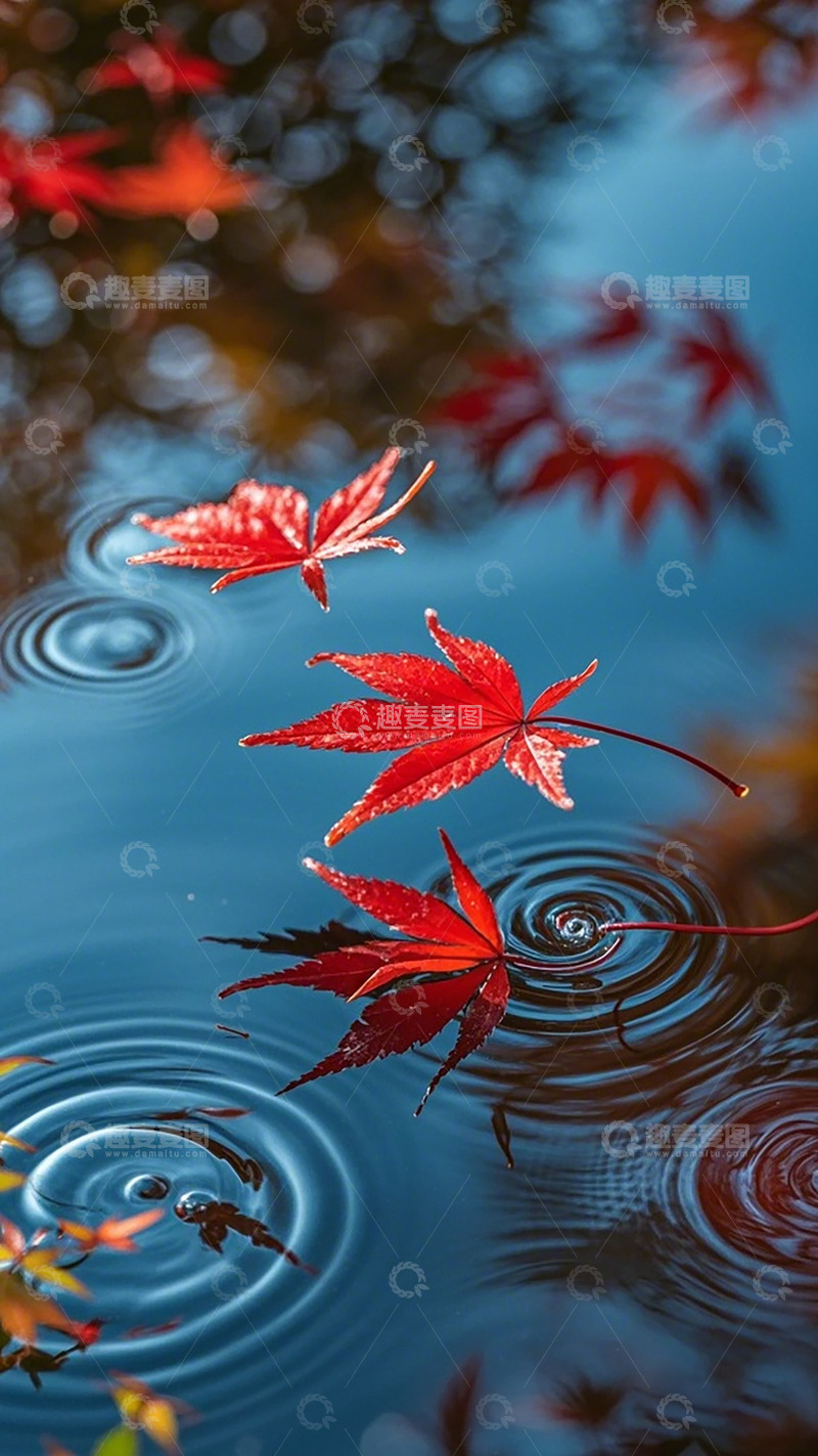 高清大图下载【趣麦麦图】秋水枫叶涟漪美
