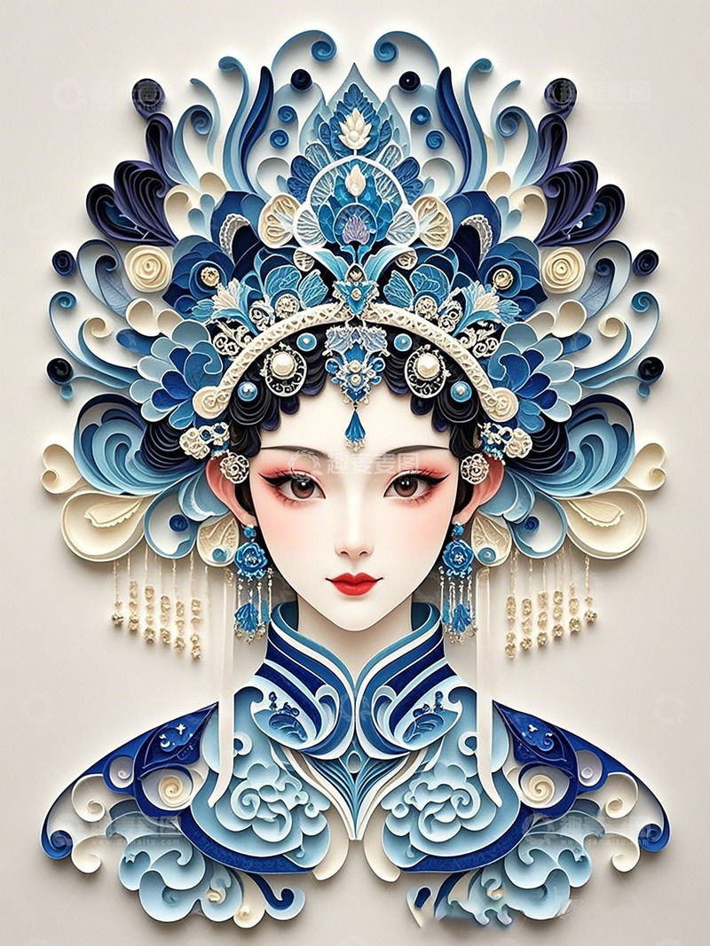 高清大图下载【趣麦麦图】纸艺风格戏曲人物头饰设计