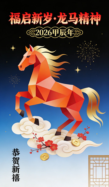 低多边形龙马新年插画