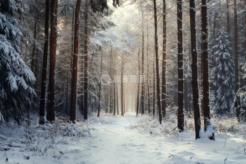 高清大图下载【趣麦麦图】冬季树林雪地雪景