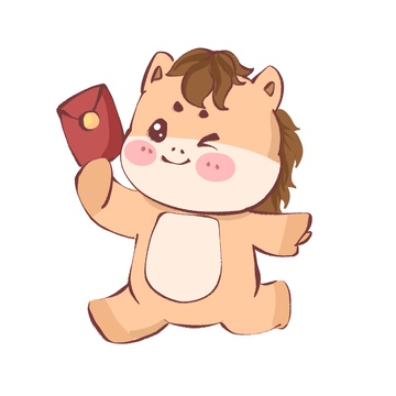 卡通小马拿红包可爱插画