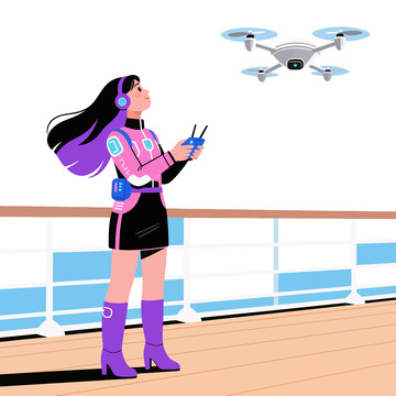未来女性无人机操控插画