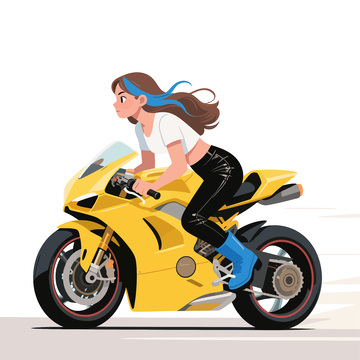 动感摩托车女性骑行卡通插画