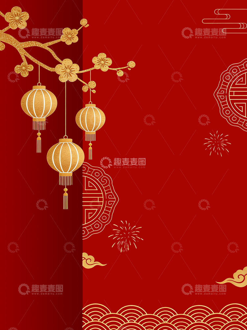 源文件下载【趣麦麦图】传统中国红金色灯笼节日背景