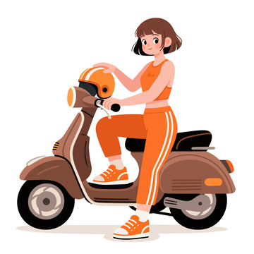 扁平风女性骑电动车插画