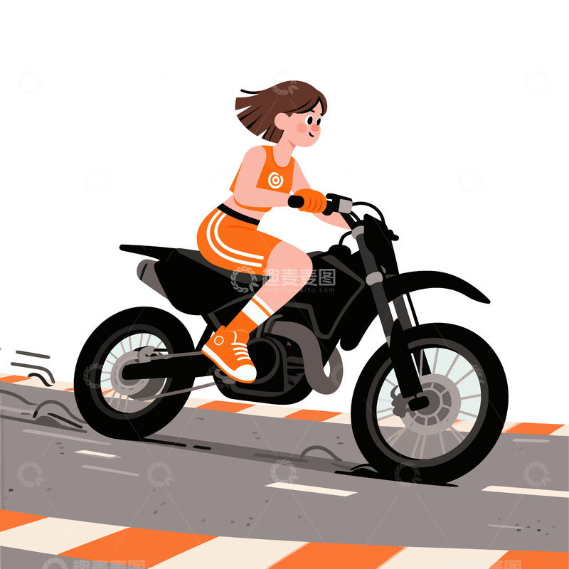 源文件下载【趣麦麦图】动漫风女性骑摩托插画设计素材