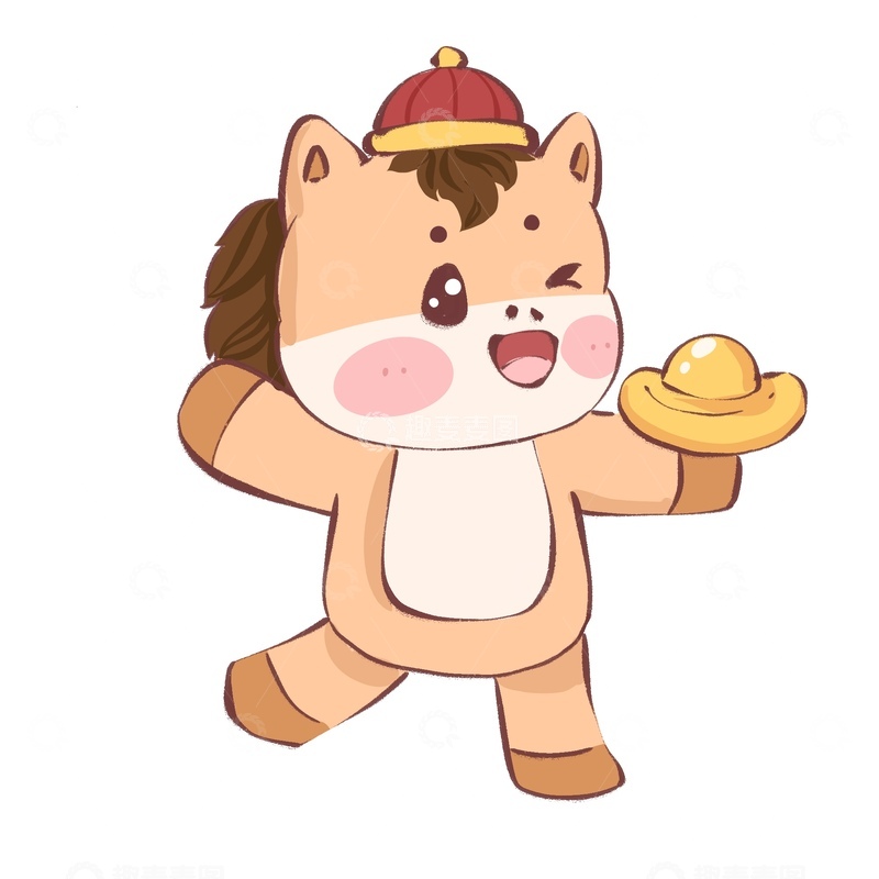 源文件下载【趣麦麦图】卡通马儿金币祝福表情包设计元素