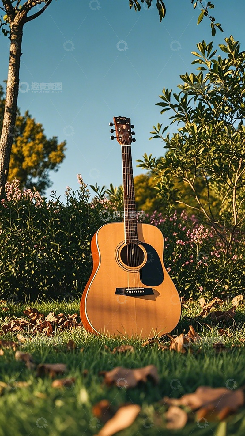 高清大图下载【趣麦麦图】吉他草地美景