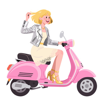 卡通女性骑粉色电动车