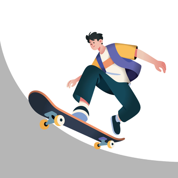 扁平风滑板少年插画设计素材