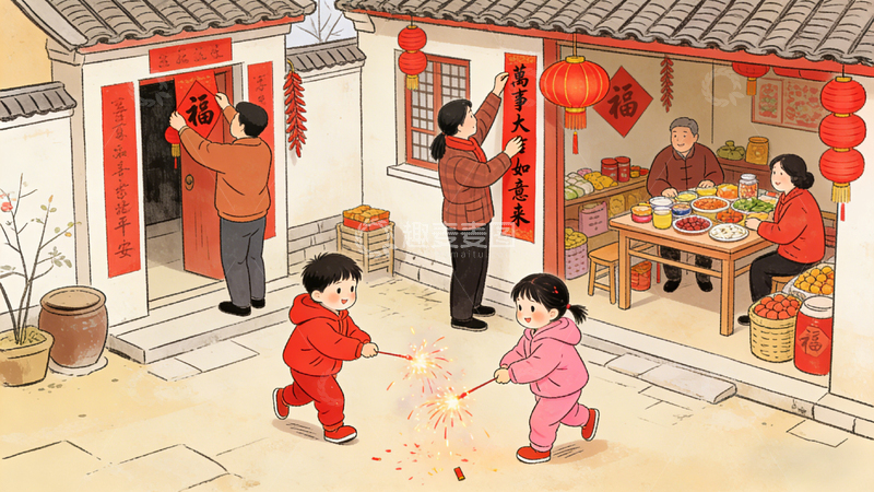 高清大图下载【趣麦麦图】热闹过年场景
