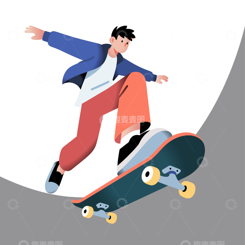 源文件下载【趣麦麦图】插画风格滑板运动青年矢量图
