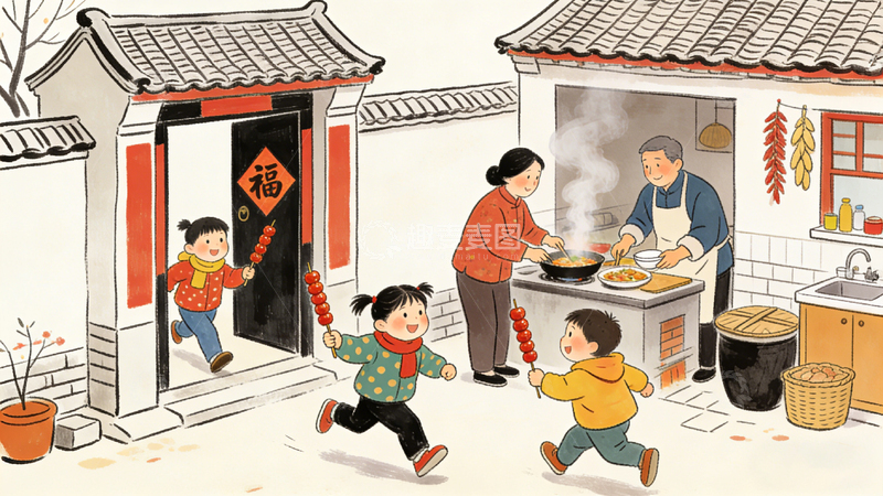 高清大图下载【趣麦麦图】家庭过年场景
