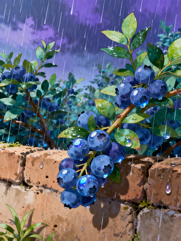 蓝莓雨景插画