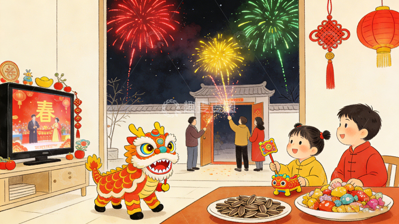 高清大图下载【趣麦麦图】过年小孩子开心