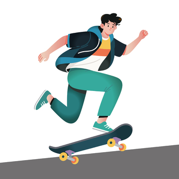 青春活力滑板男孩卡通插画