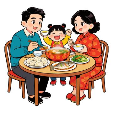 卡通家庭聚餐矢量插画