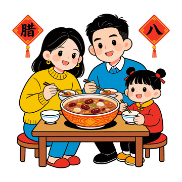 卡通春节家庭聚餐矢量图