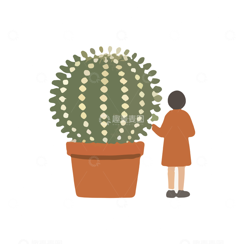 源文件下载【趣麦麦图】简约卡通人物盆栽插画
