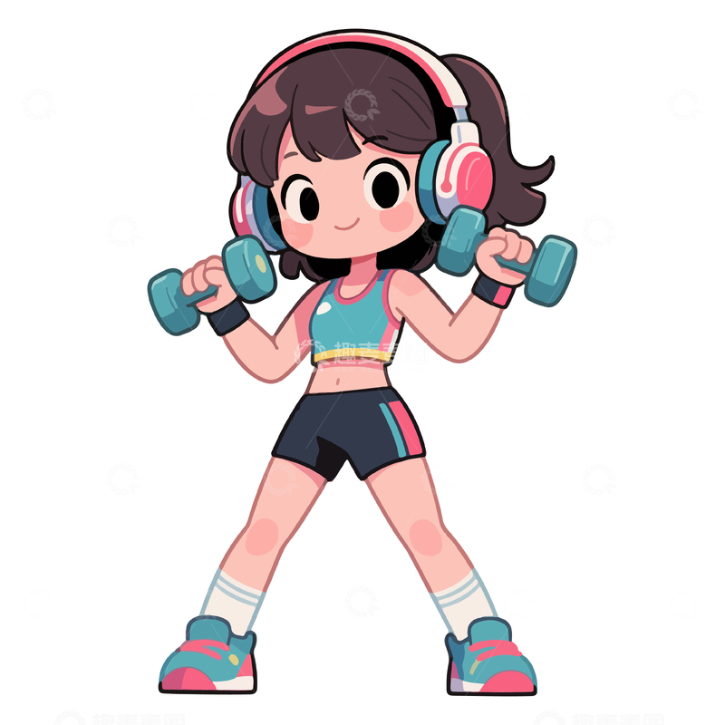 源文件下载【趣麦麦图】-卡通健身女孩锻炼插画