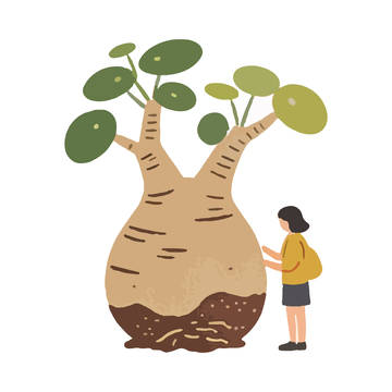 卡通风小女孩与植物插画