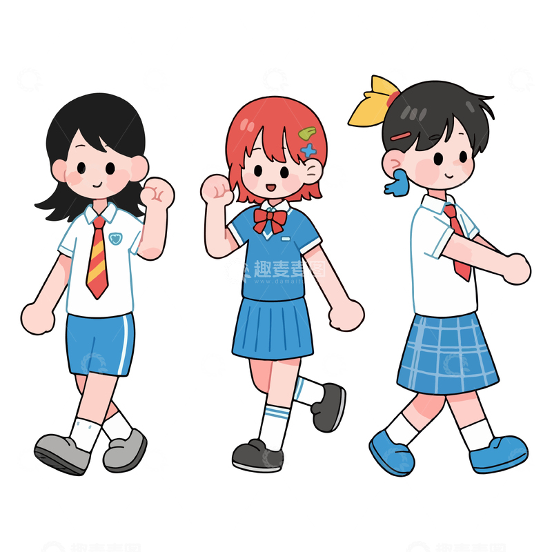 源文件下载【趣麦麦图】-卡通学生校服形象插画