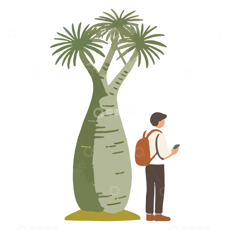 源文件下载【趣麦麦图】简约风格旅行者树木插画