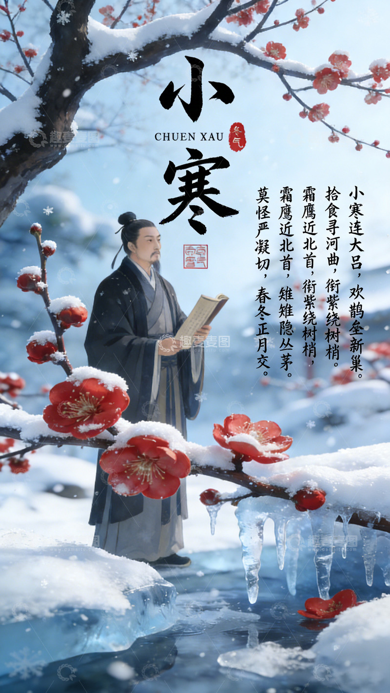 高清大图下载【趣麦麦图】古风小寒节气插画设计