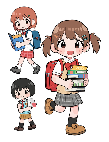 卡通学生上学插画素材