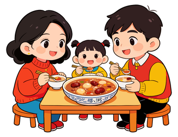 卡通家庭春节吃汤圆