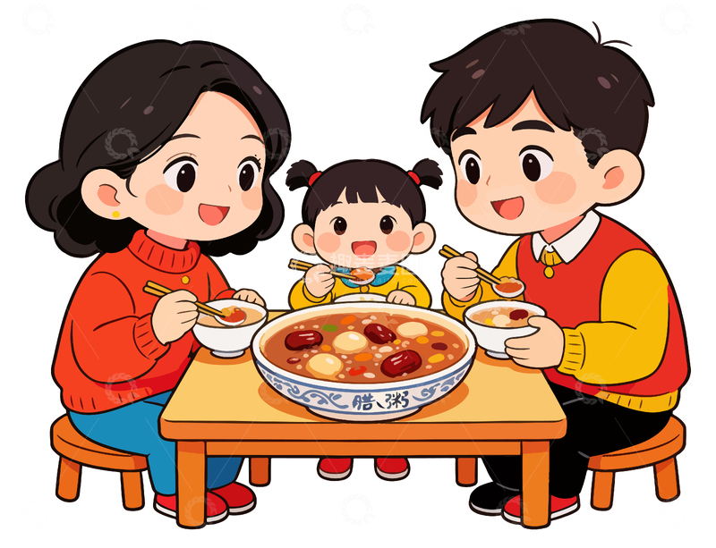 源文件下载【趣麦麦图】-卡通家庭春节吃汤圆