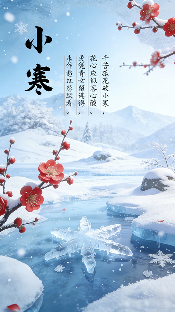 小寒节气冰雪梅花古诗意境图海报壁纸