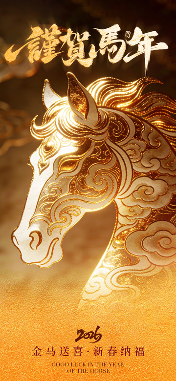 金色马年新春贺卡设计